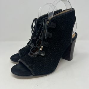 Elaine Turner Black Woven Leather Block Heel Open Toe Shoes Shooties Size 8